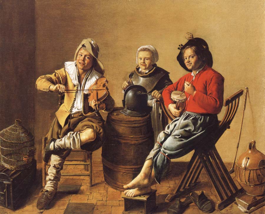 Jan Miense Molenaer Two Boys and a Girl Making Music